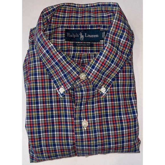 Ralph Lauren Oxford Custom Fit Button Down Shirt Men's XL  Plaid Polo‎ Pony logo - Picture 1 of 5